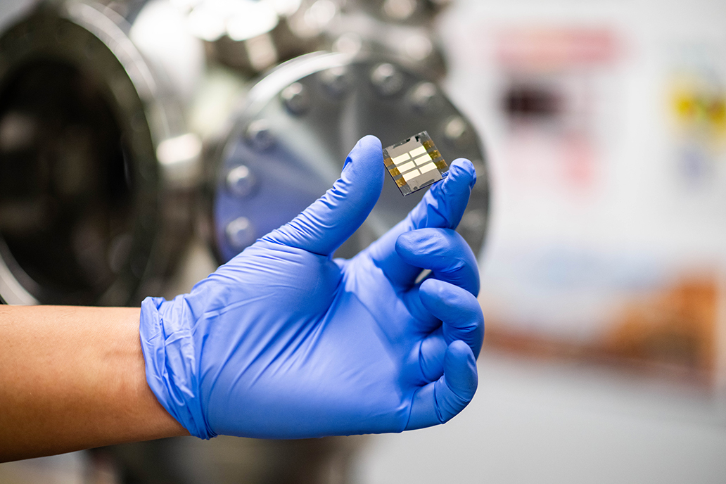 Photo of a perovskite solar cell sample researchers are using for testing.