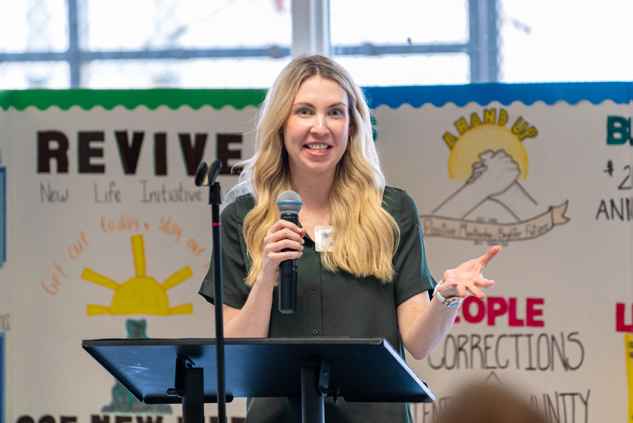 UNT's Zettler speaking at an Inside-Out Prison Exchange program event