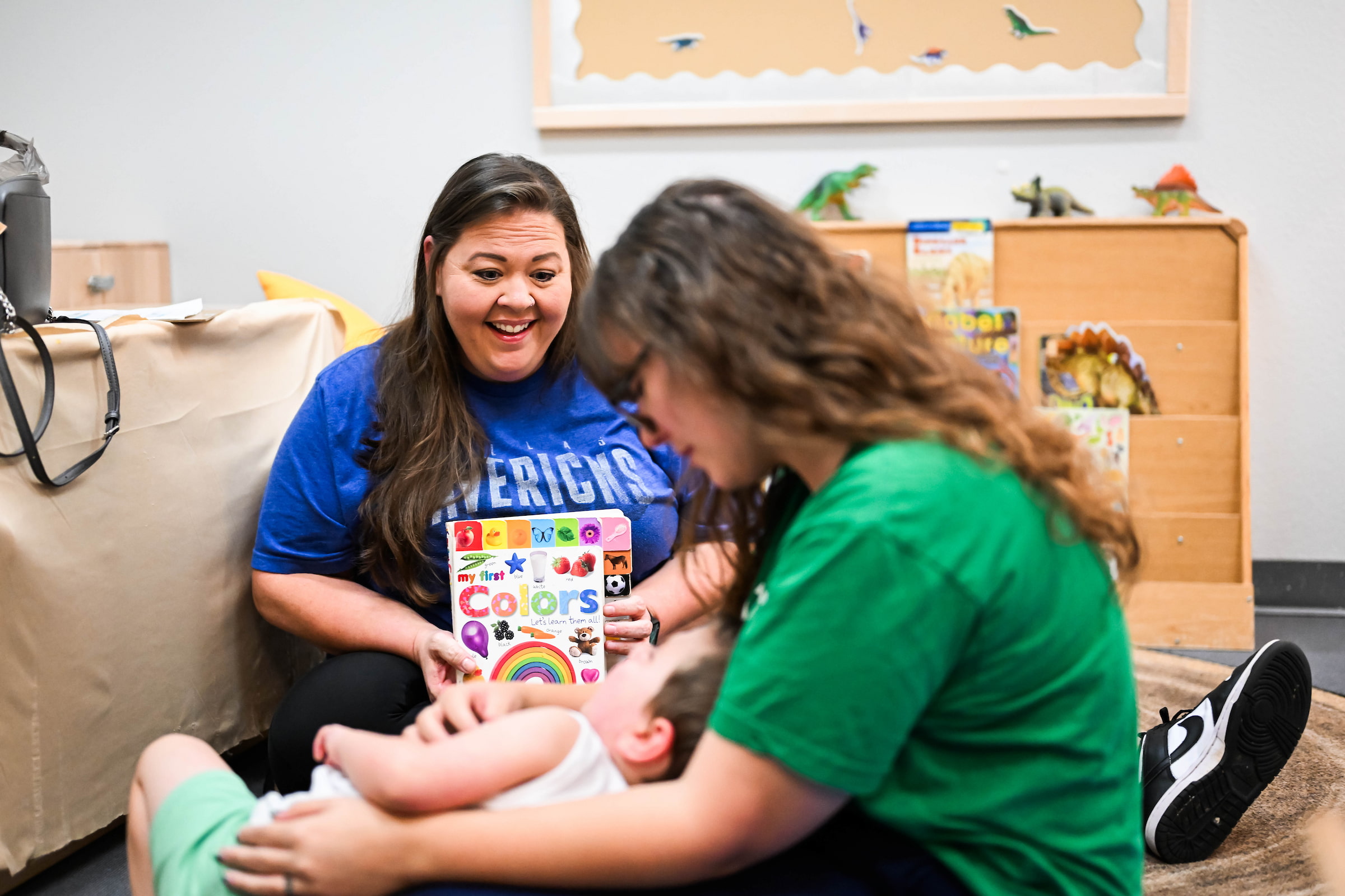Single mom Amber Slaughter with son at UNT's Kristin Farmer Autism Center 