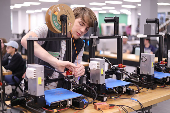 3D printers at The Spark makerspace in Willis Library