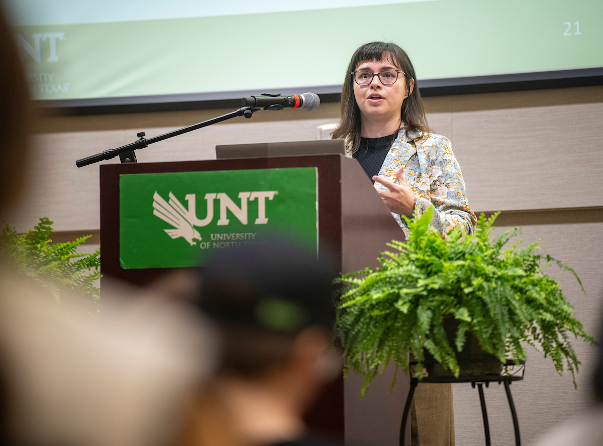 Photo Caption: Faith Gantz presenting her research on shape memory alloys