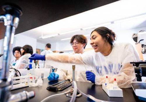 UNT Dallas students work on experiments in a UNT Dallas Science Lab 