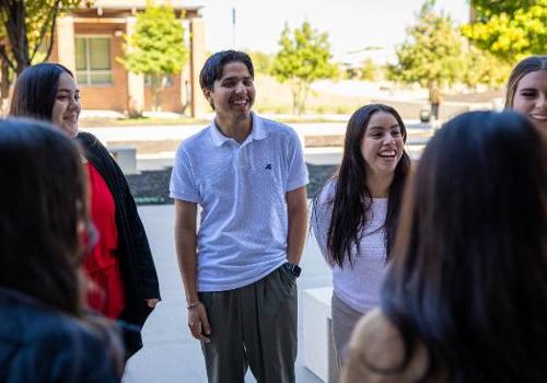 UNT Dallas Presidential Scholar Jacob Perez, a Human Resources Major, Visits with Fellow Scholars