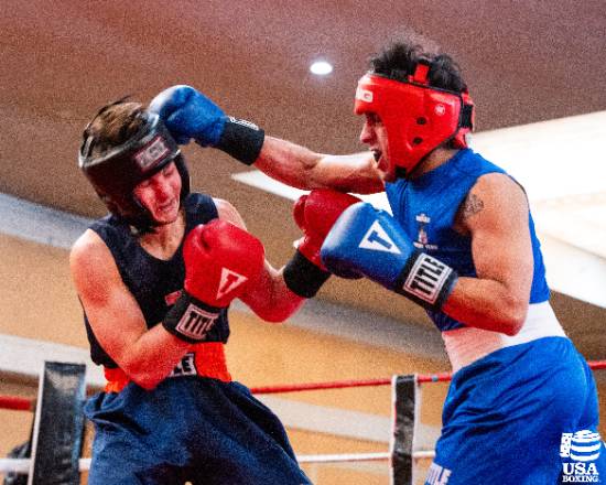 Noe Mendoza Dominating His Opponent During a USA Boxing Collegiate Match