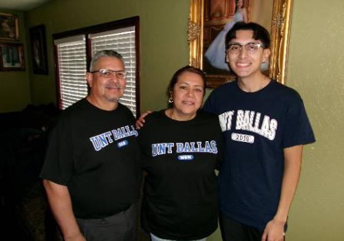 Rolando Castillo and His Parents Showing Their UNT Dallas Pride 